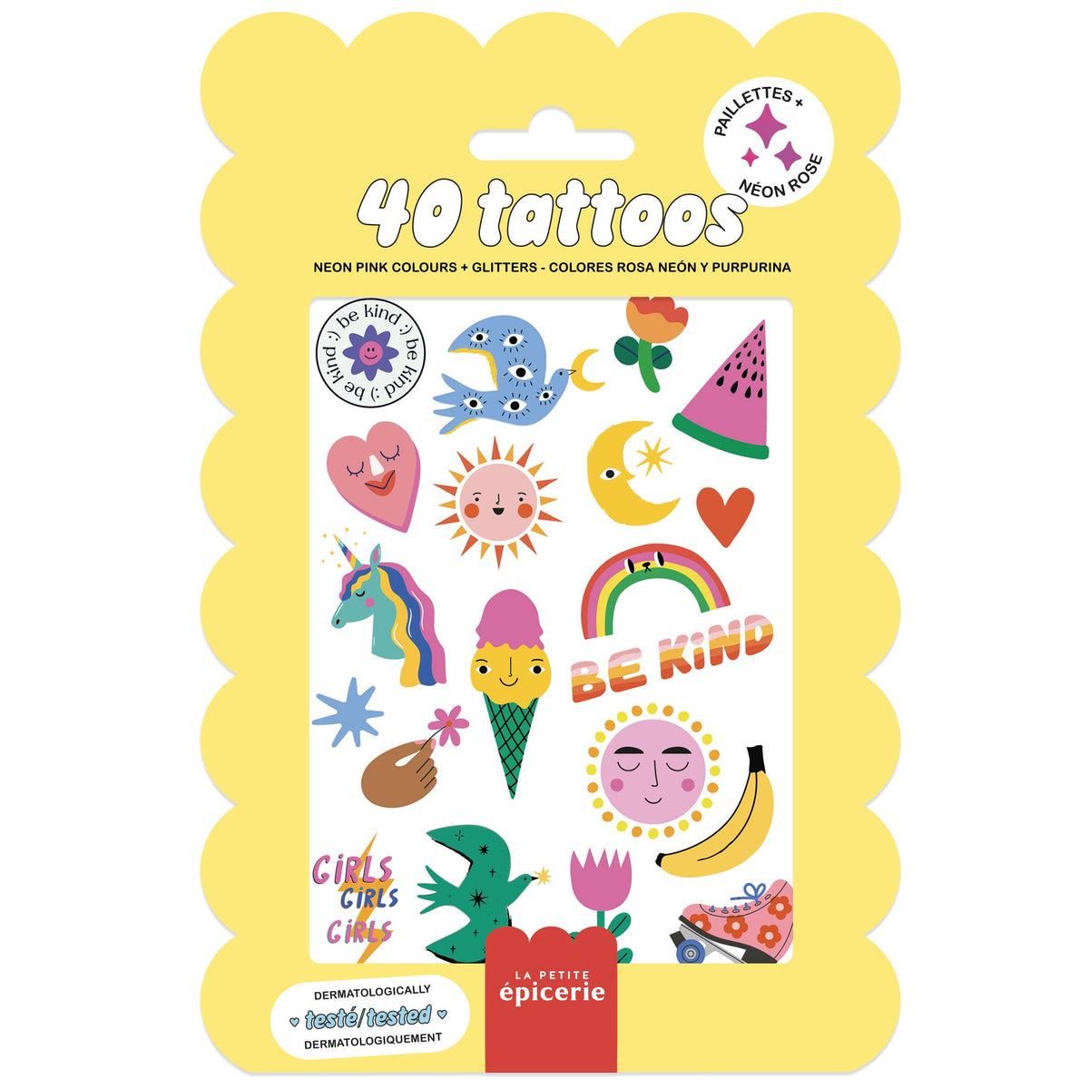 La petite épicerie Tattoo-Tasche „California Dream“ mit Neon Pinken Glitzertattoos