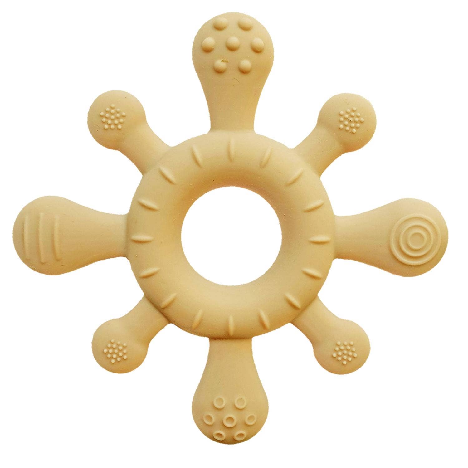 Beißring für Babys, aus Silikon, Koralle, Sonnengelb