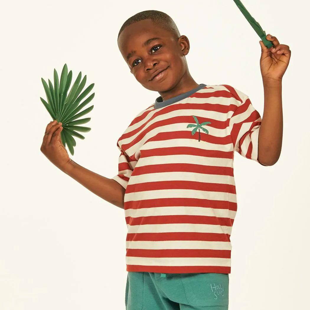 Sense Organics T-Shirt OSWIN Palms Rusty Red Stripes