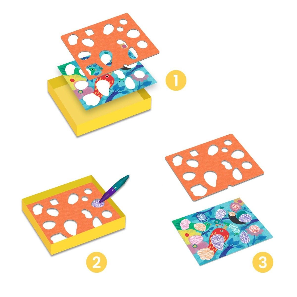 Djeco COLOR STOP, Magische Schablonen Birdie