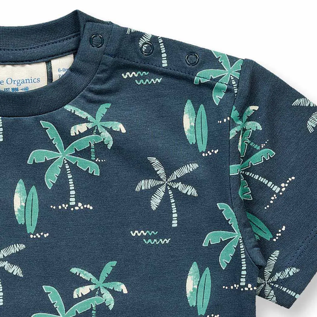 Sense Organics Baby T-Shirt ANTON Palmen Deep Petrol