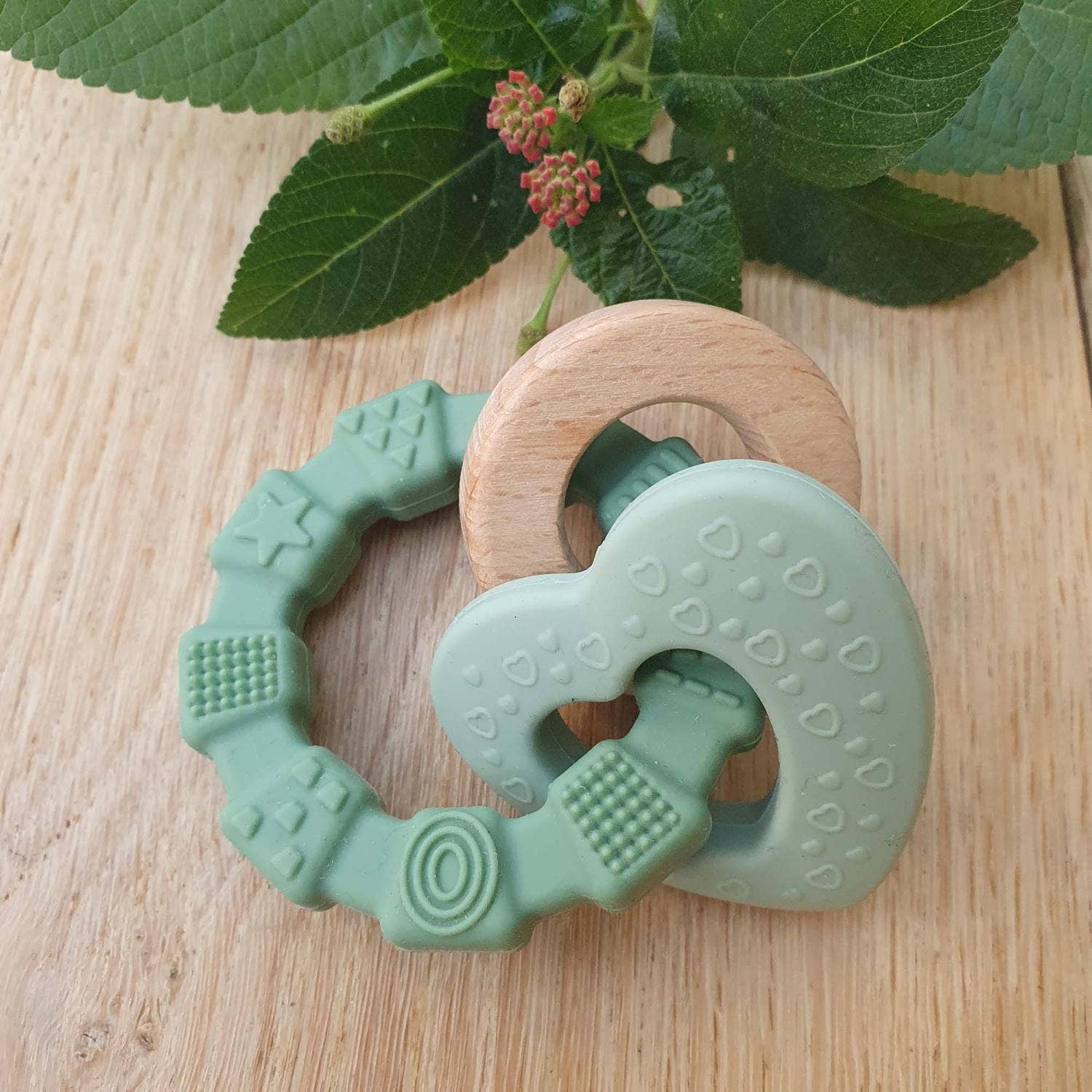 Baby Silikon Beißring Herz Grün