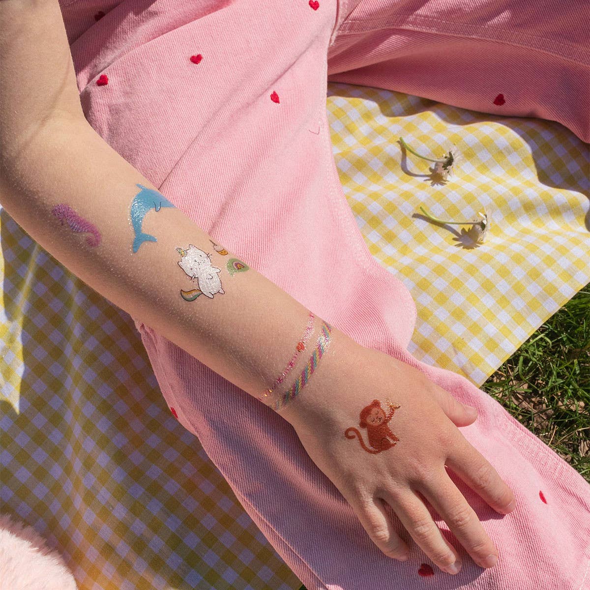 La petite épicerie Tattoo-Set – Süße Tiere mit orangefarbenem Glitzereffekt