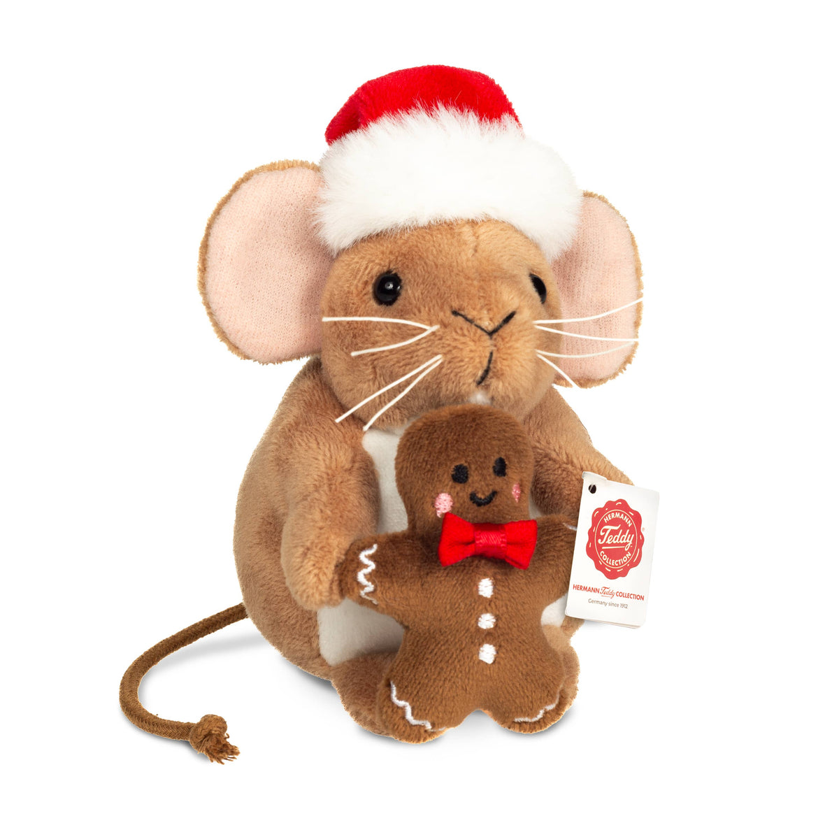 Teddy Hermann Weihnachtsmaus mit Lebkuchenmann 11 cm-Plüschtier-Stofftier