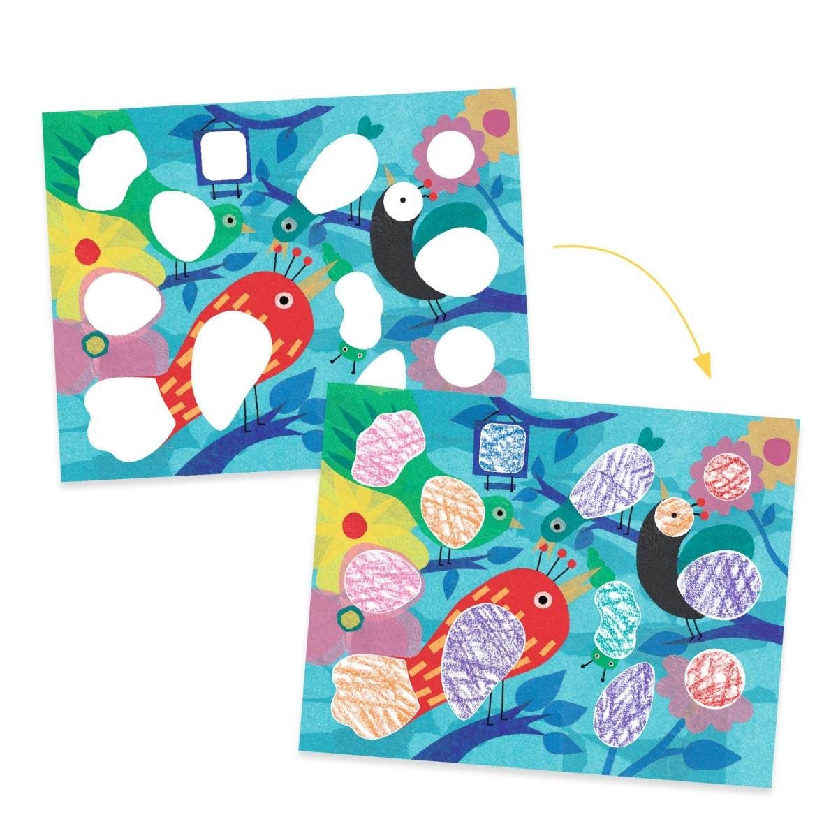 Djeco COLOR STOP, Magische Schablonen Birdie