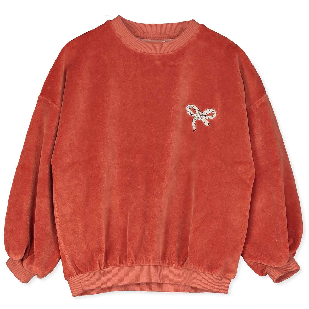 lötiekids Velvet Sweatshirt Bow Embroidery Clay
