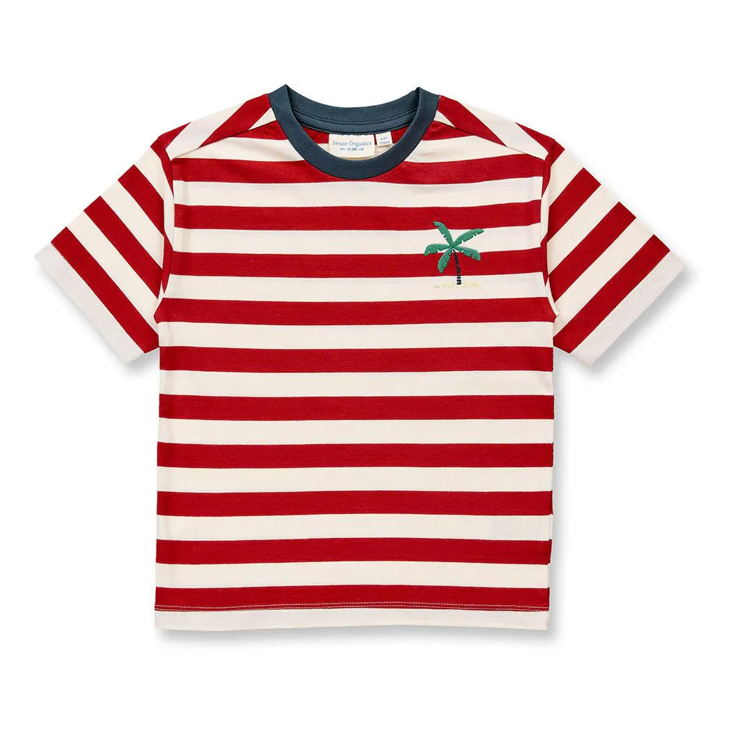 Sense Organics T-Shirt OSWIN Palms Rusty Red Stripes