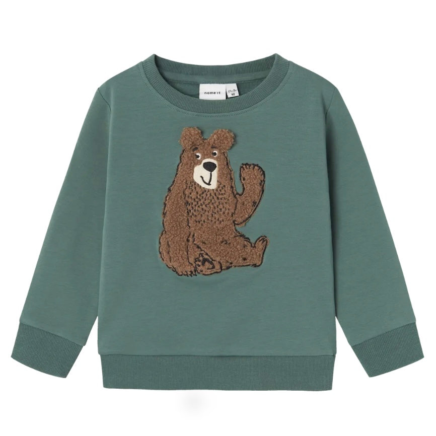 name it Sweatshirt mit Bärenapplikation Dark Forest ( nmmsilver)