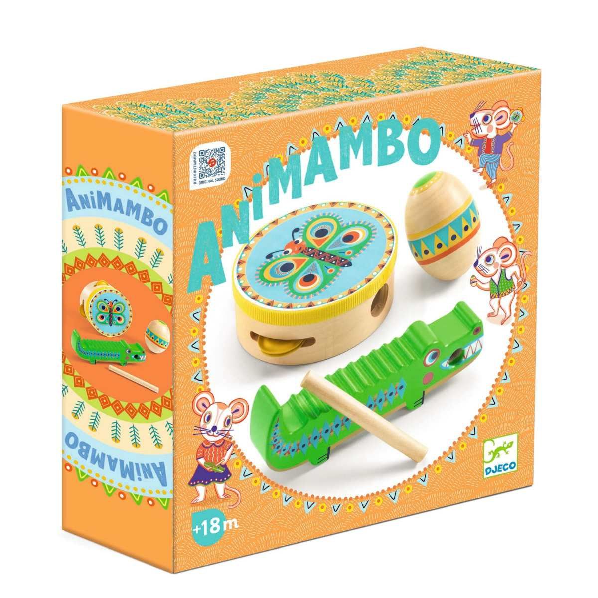 DJECO Animambo Schlaginstrumente Tamburin, Maracas, Guiro