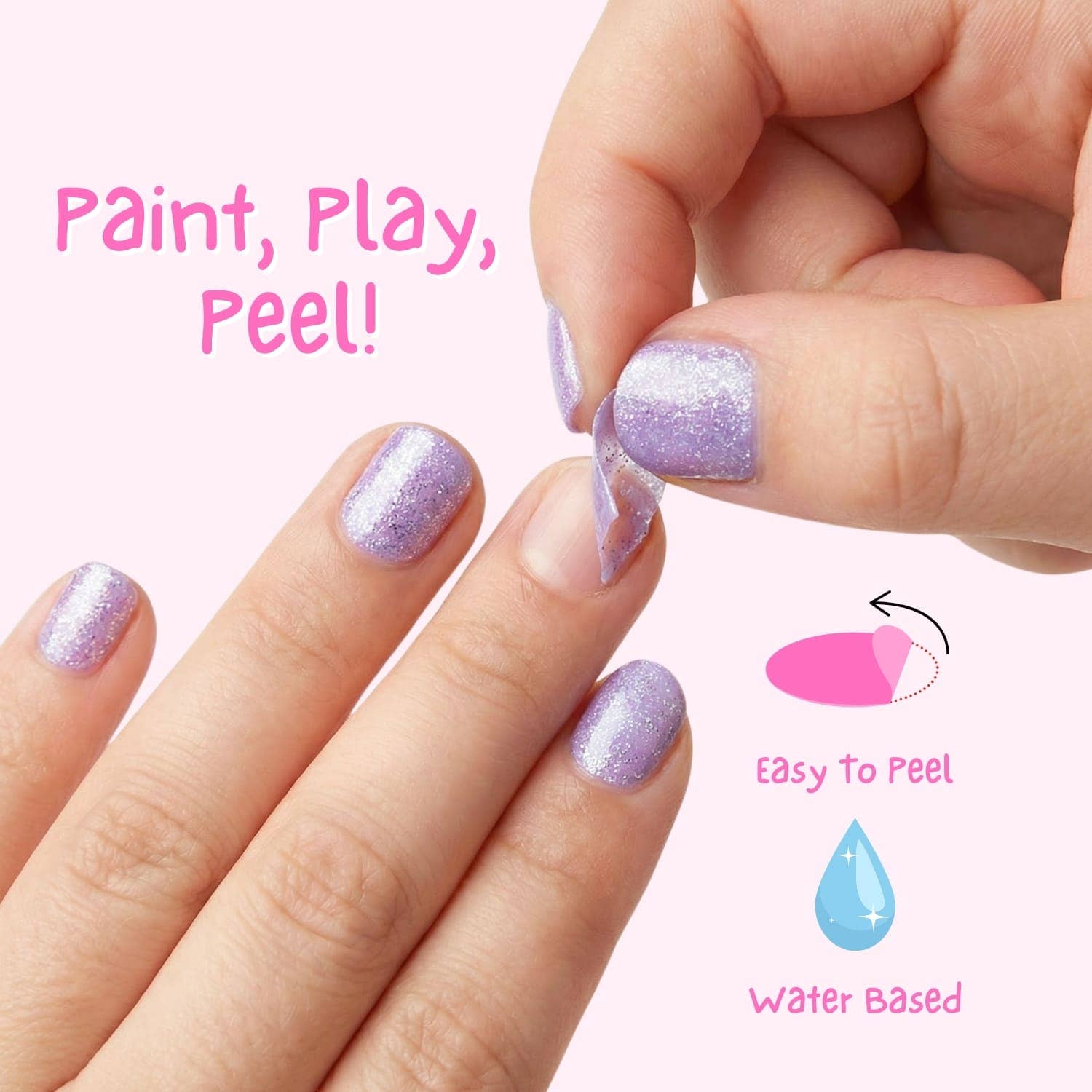Miss Nella glitzernder kinderfreundlicher, geruchsfreier Peel-Off Nagellack Sparkly Zebra