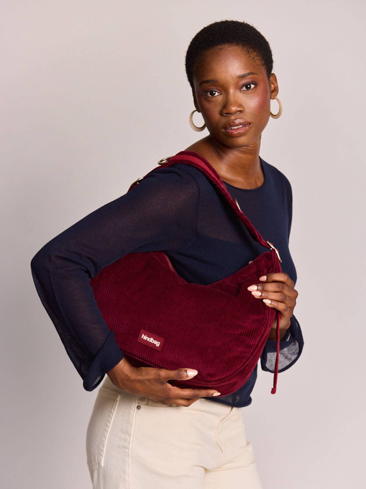 Hindbag Handtasche Bianca aus Velours, bordeauxrot