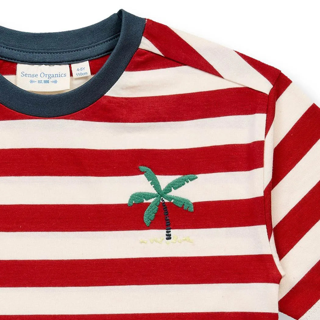 Sense Organics T-Shirt OSWIN Palms Rusty Red Stripes