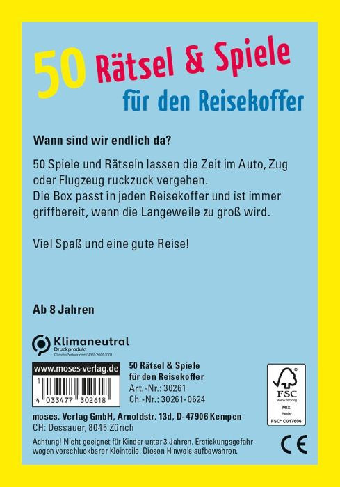 aufbewahren rätsel Moses 50 Rätsel & Spiele für den Reisekoffer