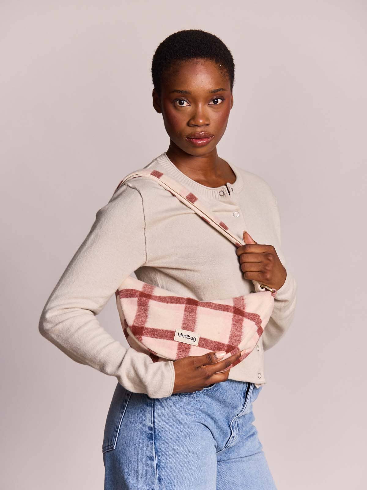 Hindbag Umhängetasche Andrea, rosa Tartan