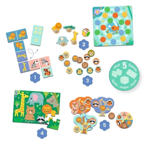 Djeco Memo Domino Loto Puzzle Ludo - Wilde Tiere