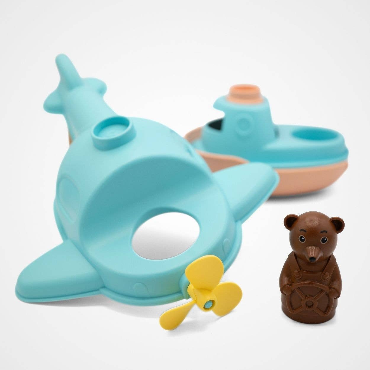Le Jouet Simple Wasserflugzeug-Boot Kleiner brauner Bär - Minze