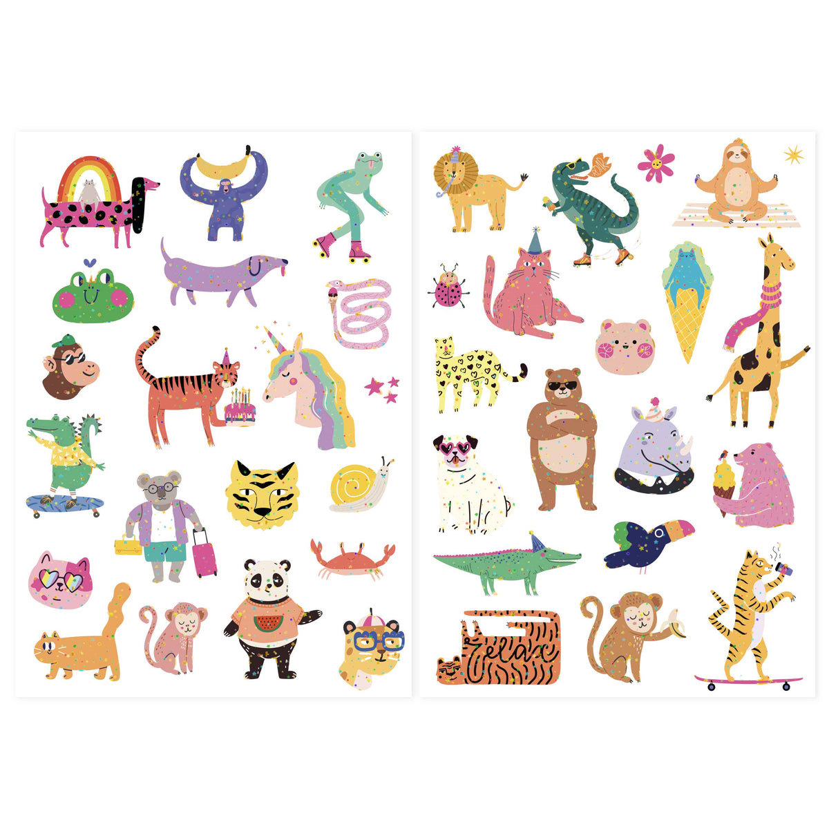 La petite épicerie Tattoo-Set – Süße Tiere mit orangefarbenem Glitzereffekt