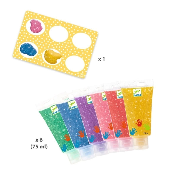 Djeco 6 Tuben Fingerfarbe Glitzer