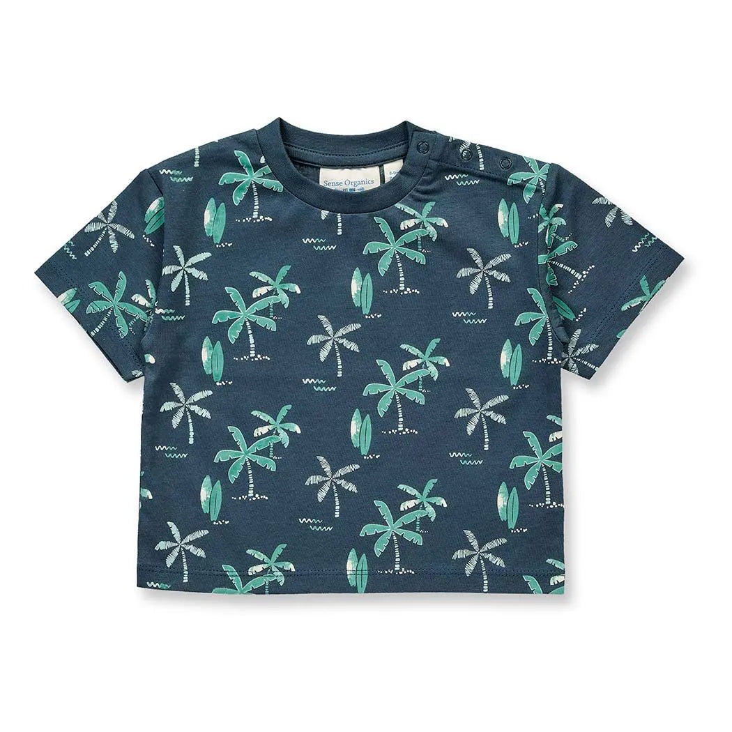 Sense Organics Baby T-Shirt ANTON Palmen Deep Petrol