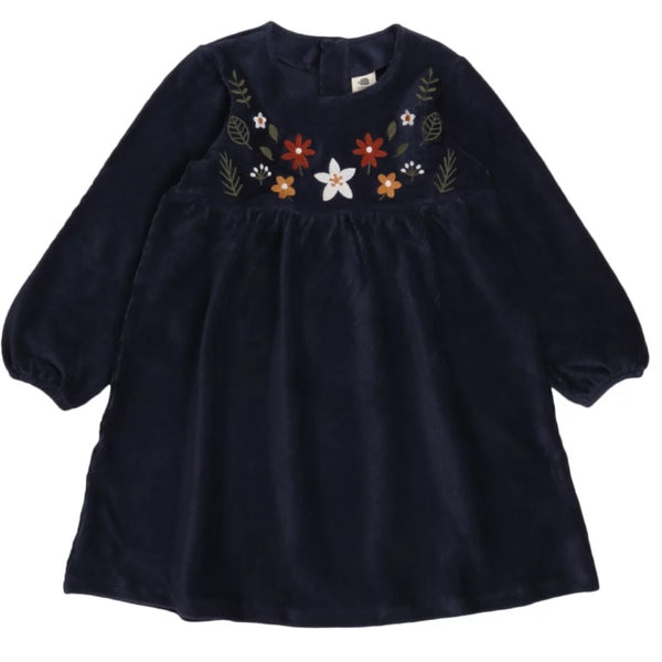 walkiddy Cord Kleid Navy mit Blumenstickerei