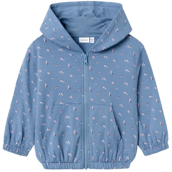 name it Sweatjacke mit Kapuze blau mit Blümchen (nmfohana)