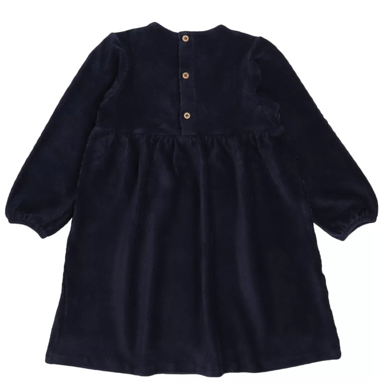 walkiddy Cord Kleid Navy mit Blumenstickerei