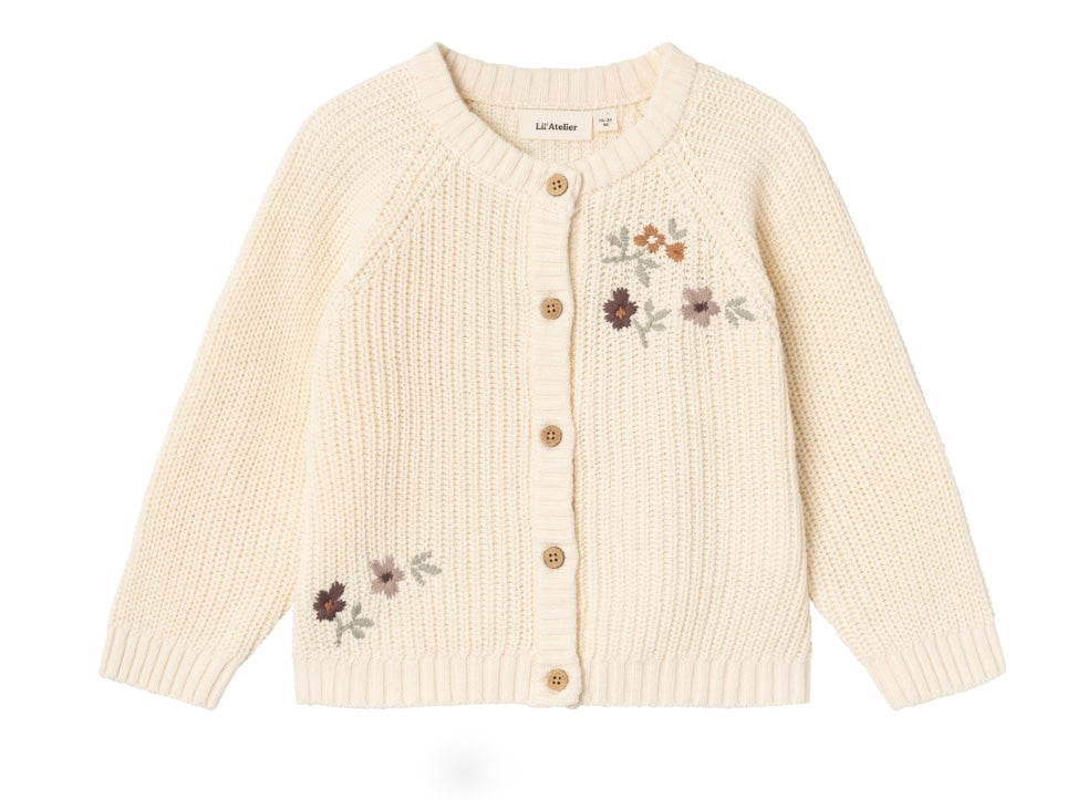 Lil‘Atelier Strickjacke mit Blümchen Stickerei Birch (nbfemlen)