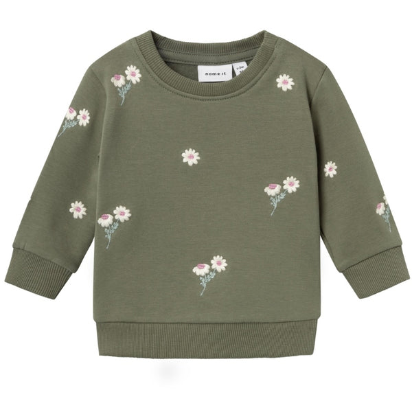 name it Sweatshirt mit gestickten Blumen Mulled Basil ( nbfnowa)