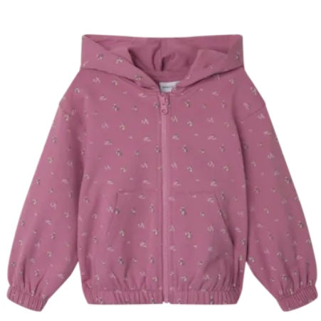 name it Sweatjacke mit Kapuze pink mit Blümchen (nmfohana)