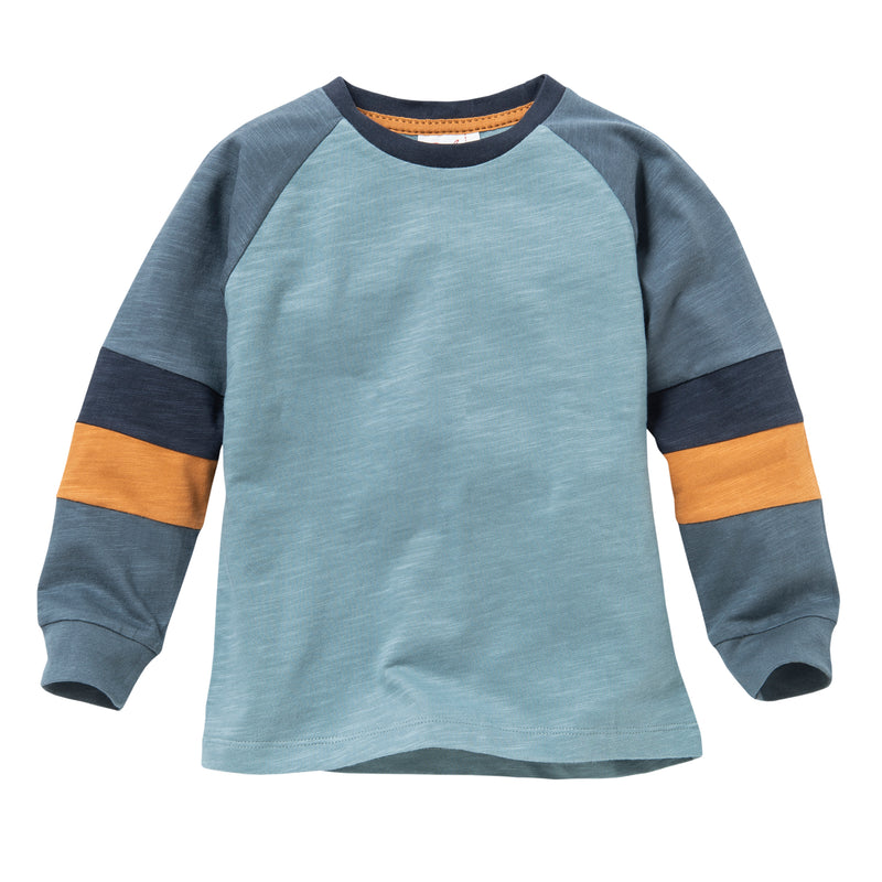 People wear organic Longsleeve mit bunt abgesetzten Ärmeln blau