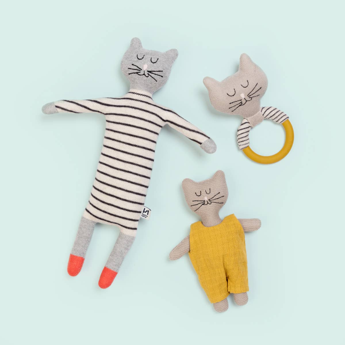 Rassel aus Baumwollstrick für Kinder: Katze