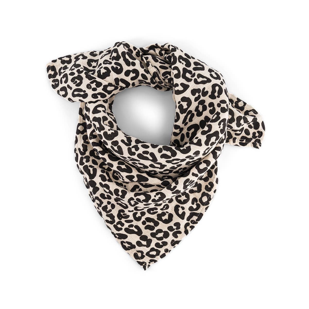 rose in april BIANCA Mullwickeldecke mit Leopardenmuster in Greige: GRAOU / M 70x70