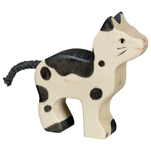 Holztiger Katze,klein, schwarz und weiß