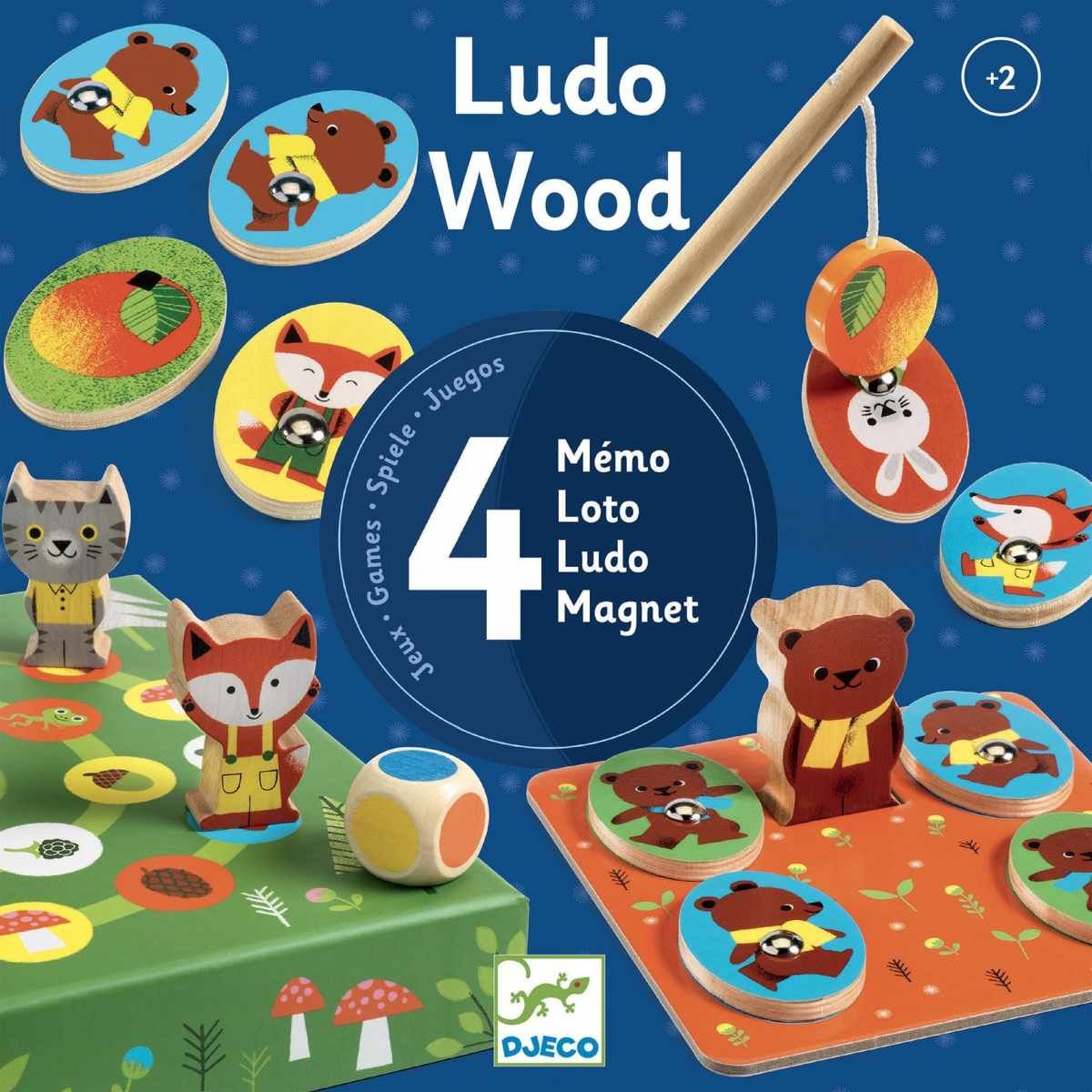 Djeco Holz Lernspiele: Ludo Wood - 4 Spiele