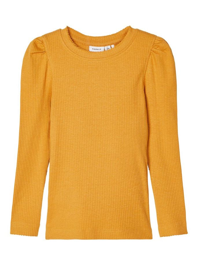 name it Puffärmel Langarmshirt in Rippstrick gelb
