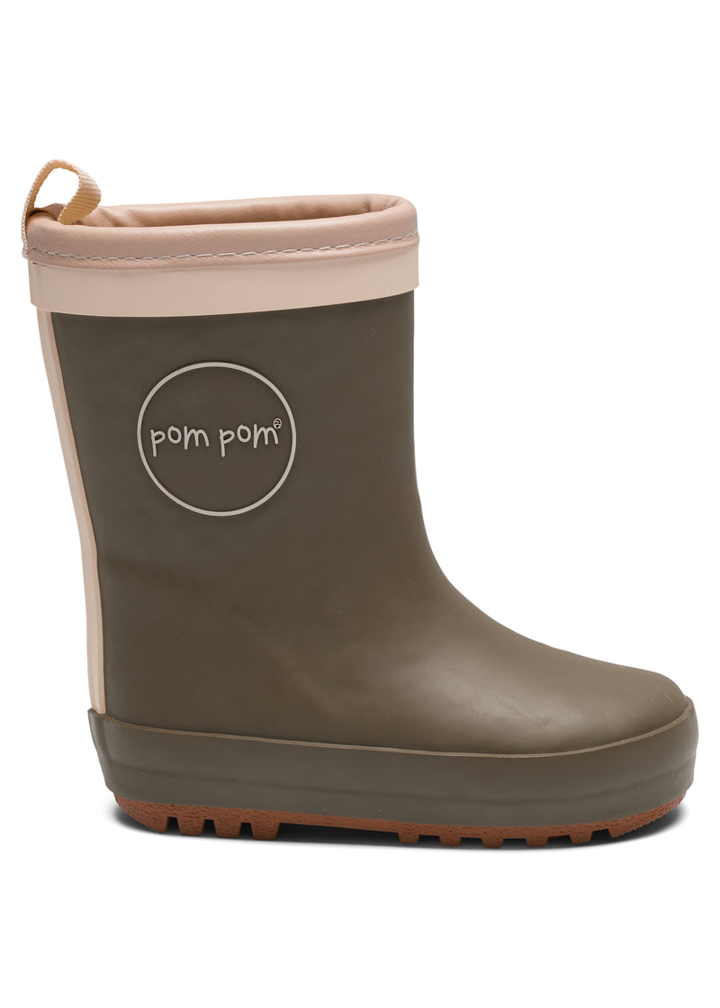 pom pom gefütterte Gummistiefel grün
