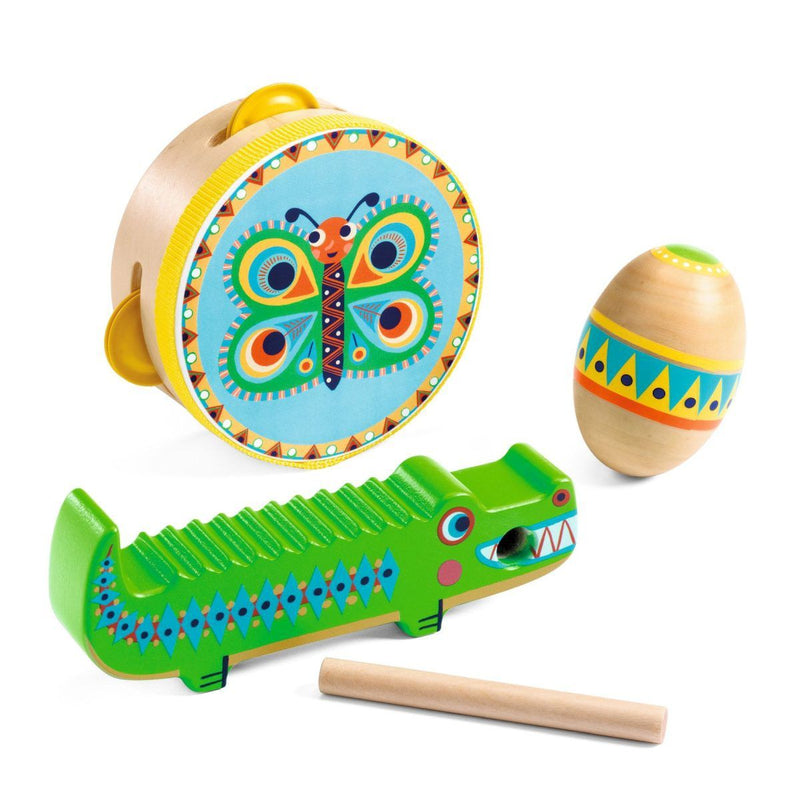 DJECO Animambo Schlaginstrumente Tamburin, Maracas, Guiro